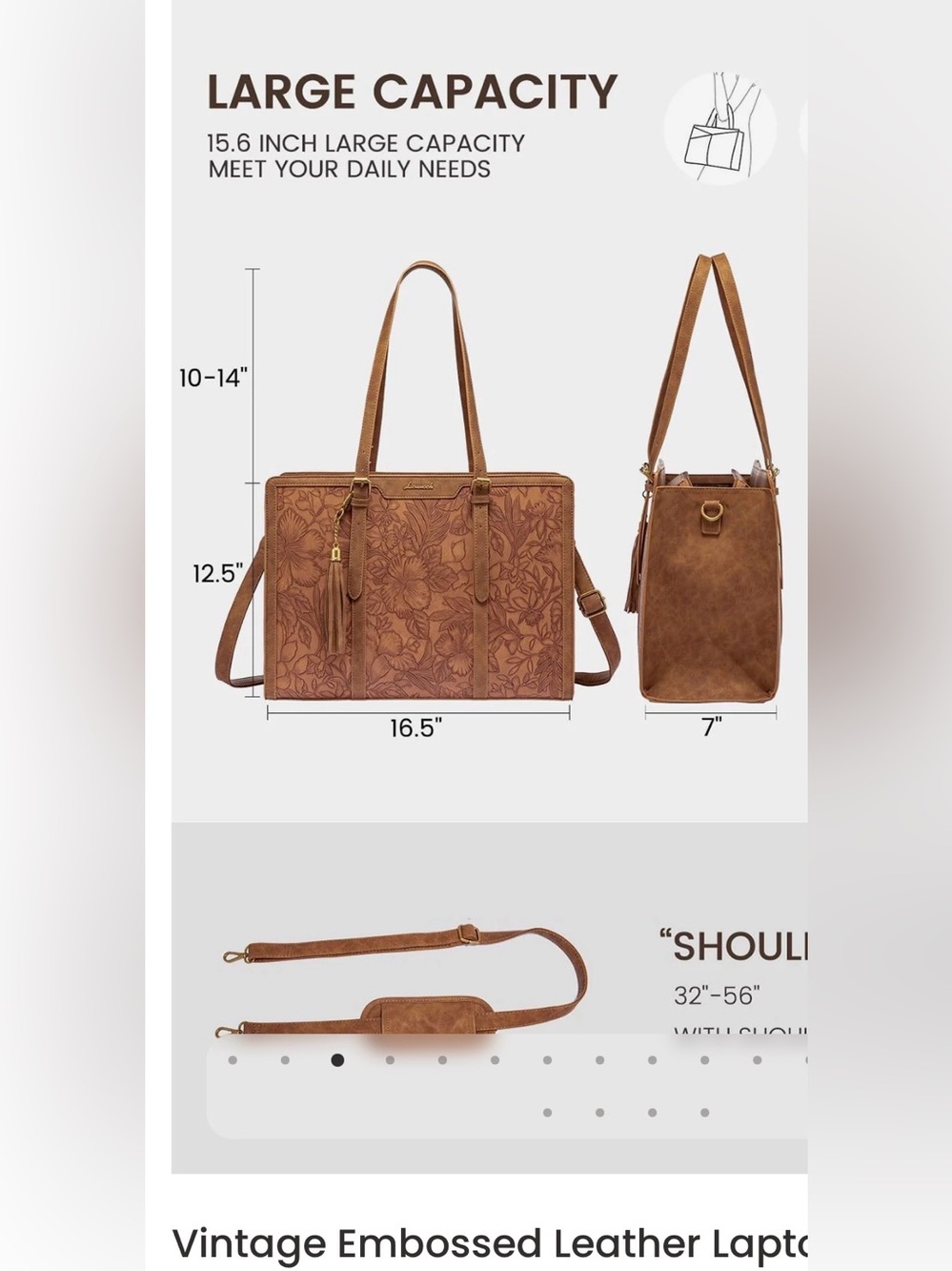Structured Brown Tote with Tassel Charm and adjustable strap - Picture 5 of 10
